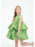 Green Taffeta Pleated Short Flower Girl Dress
